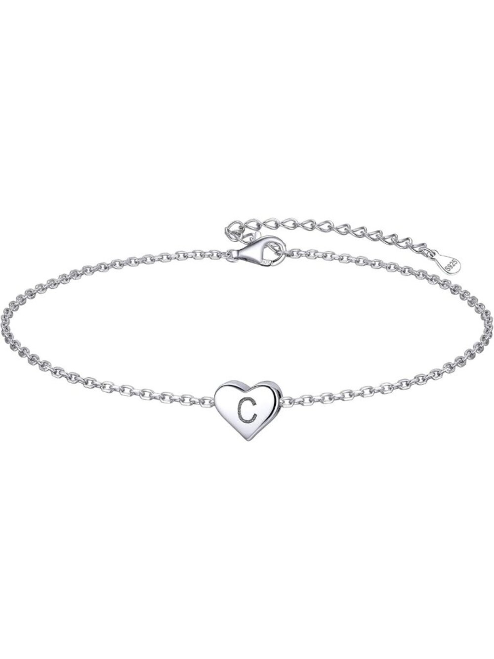 Personalized Heart Initial Bracelet - 925 Sterling Silver Dainty Charm Jewelry